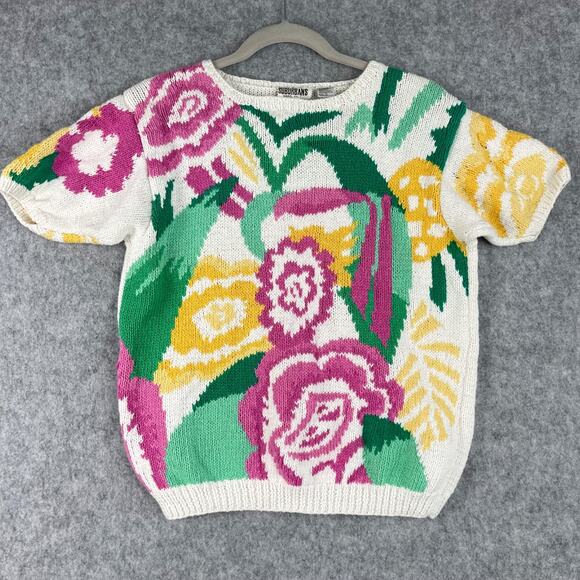 Country Suburbans Sweaters - Vintage Country Suburbans Sweater Womens Medium Floral Linen Cotton Granny 80s